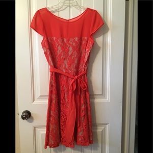 Absolutely gorgeous coral lace and chiffon dress.